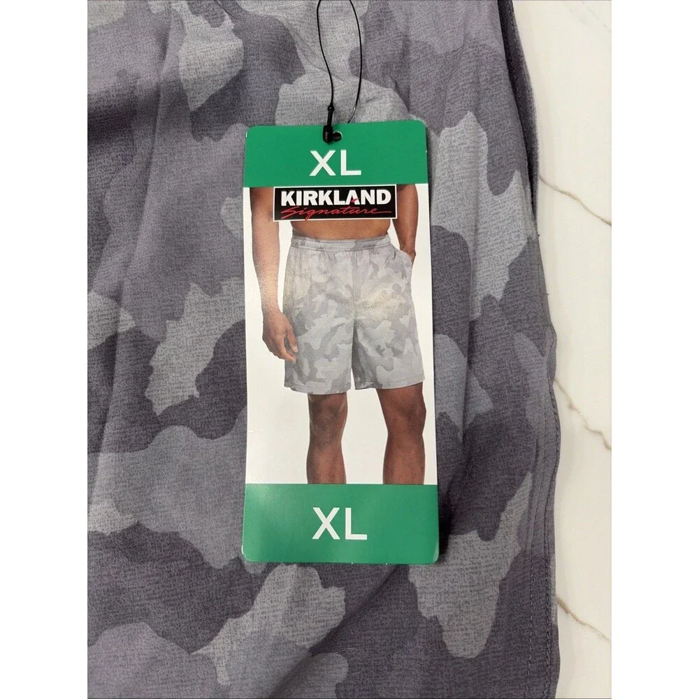 Kirkland Signature Men's Stretch Swim Shorts Grey Cammo Size XL Beach Swim